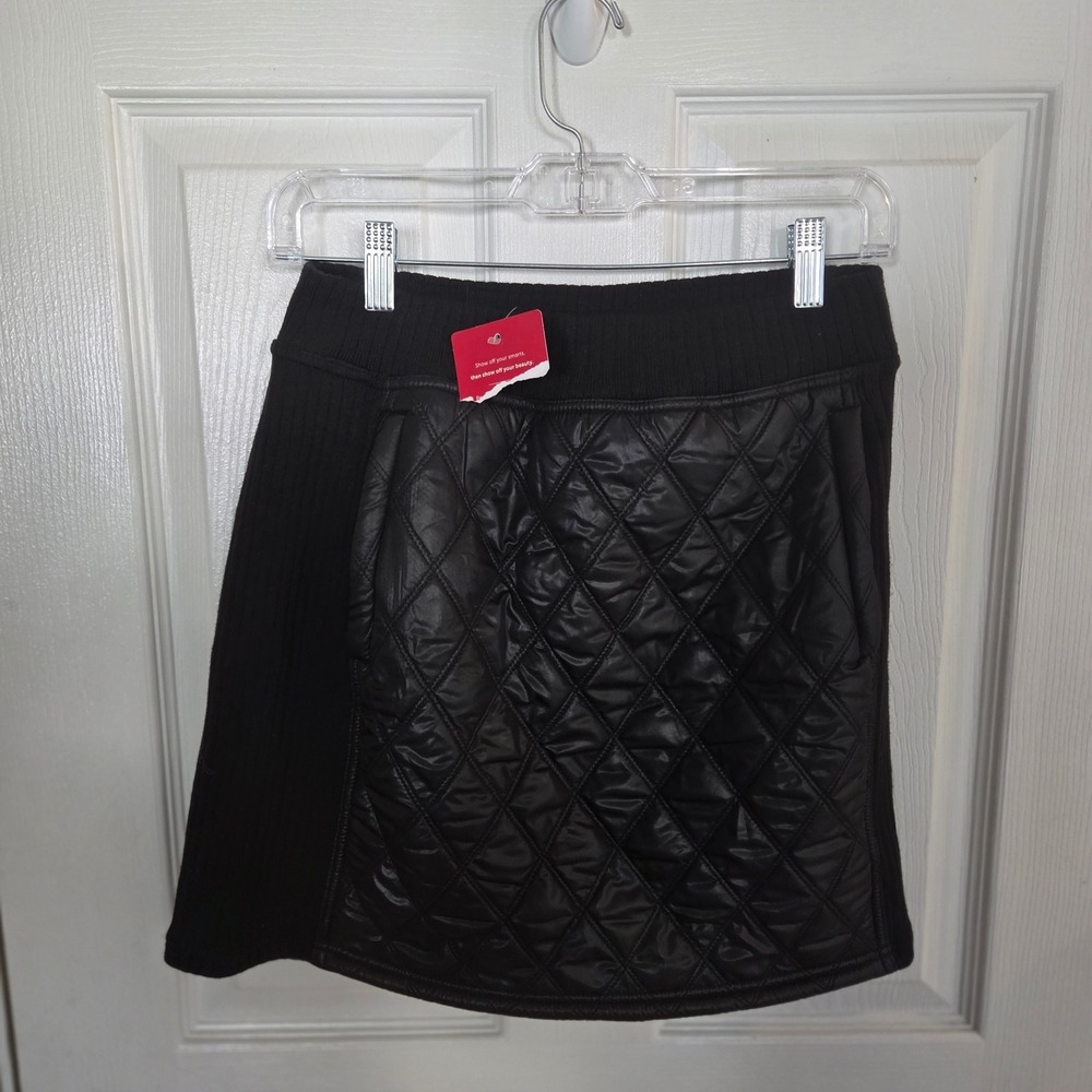 Prana NEW Diva Skirt Black Quilted Fleece Lined Ribbed Knit Womens Sm Athleisure